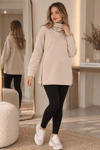 Palena  PLNL4283 Balıkçı Yaka Yan Fermuarlı  Sweatshirt - Bej 