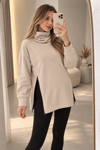 Palena  PLNL4283 Balıkçı Yaka Yan Fermuarlı  Sweatshirt - Bej 