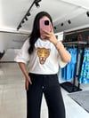 Beyaz Leopar İşlemeli Tshirt