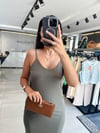 Haki Yanları Yırtmaçlı İp Askılı Modal Elbise