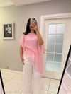 Pembe Asimetrik Kesim Şifon Bluz