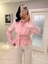 Pembe Dantelli Fular Detaylı Tensel Bluz