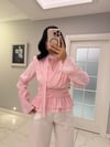 Pembe Dantelli Fular Detaylı Tensel Bluz