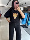 Siyah Leopar İşlemeli Tshirt