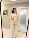 Taş Rengi Çizgi Astarlı Keten Blazer Ceket