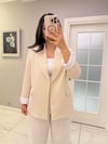 Taş Rengi Çizgi Astarlı Keten Blazer Ceket