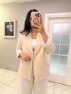 Taş Rengi Çizgi Astarlı Keten Blazer Ceket