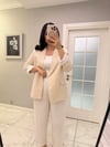 Taş Rengi Çizgi Astarlı Keten Blazer Ceket