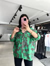 Yeşil Gri Omzu Düşük Oversize Gömlek