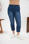 Büyük Beden Taş Detay Denim Kapri Kim. Mavi