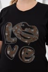 Love Taş Baskılı Pamuklu Büyük Beden Tişört Siyah