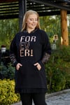 Rmg Varak Baskılı Kol Detaylı Büyük Beden Siyah Sweatshirt