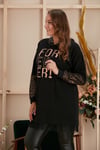 Rmg Varak Baskılı Kol Detaylı Büyük Beden Siyah Sweatshirt