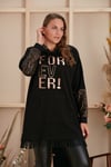 Rmg Varak Baskılı Kol Detaylı Büyük Beden Siyah Sweatshirt