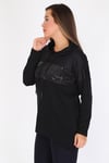 Siyah Kapüşonlu Puş Detaylı Sweatshirt
