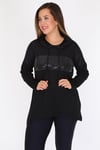 Siyah Kapüşonlu Puş Detaylı Sweatshirt