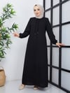Yakası Bağcıklı Ferace - Siyah