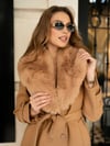 Camel Rengi Yaka Kürklü Kaşe Kaban