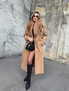 Camel Rengi Yaka Kürklü Kaşe Kaban