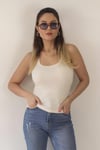 Kadın Premium Doku Krem Fitilli U Yaka Fitilli Pamuklu Atlet