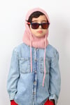 Çocuk İpli Pembe Balaclava Triko Bere / Başlık
