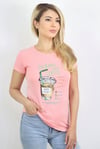 Kadın %100 Pamuklu Somon Rengi Kahve Baskılı T-shirt