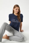 Kadın Beautiful Yumuşak Doku Lacivert Mint Bisiklet Yaka Kısa Kollu Alt Üst Pijama Takımı