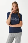 Kadın Beautiful Yumuşak Doku Lacivert Mint Bisiklet Yaka Kısa Kollu Alt Üst Pijama Takımı