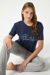 Kadın Beautiful Yumuşak Doku Lacivert Mint Bisiklet Yaka Kısa Kollu Alt Üst Pijama Takımı