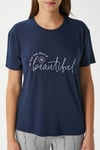 Kadın Beautiful Yumuşak Doku Lacivert Mint Bisiklet Yaka Kısa Kollu Alt Üst Pijama Takımı