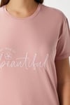 Kadın Beautiful Yumuşak Doku Pudra Bisiklet Yaka Kısa Kollu Alt Üst Pijama Takımı