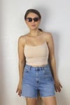 Kadın Bej İnce Askılı Crop Atlet