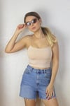 Kadın Bej İnce Askılı Crop Atlet