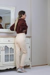 Kadın Bej Motto Mom Jean