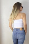 Kadın Beyaz İnce Askılı Crop Atlet