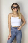 Kadın Beyaz İnce Askılı Crop Atlet