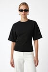 Kadın Carol Modal Belden Oturan Bağcıklı Ayarlanabilir Şık Siyah T-shirt