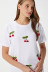 Kadın Chery Beyaz Kiraz Dikişli T-Shirt