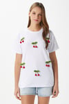 Kadın Chery Beyaz Kiraz Dikişli T-Shirt