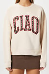 Kadın Ciao Nakışlı İçi Polarlı Leopar Bej Oversize Sweatshirt