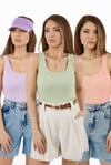 Kadın Cotton Premium 3’lü Set Somon, Lila, Çağla Yeşili Pamuklu Basic Fitilli Atlet