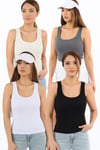 Kadın Cotton Premium 4’lü Set Krem, Antasit Beyaz, Siyah Pamuklu Basic Fitilli Atlet
