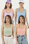 Kadın Cotton Premium 4’lü Set Mavi, Lila, Somon, Çağla Yeşili Pamuklu Basic Fitilli Atlet