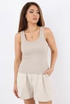 Kadın Cotton Premium Doku Bej Pamuklu Basic Fitilli Atlet