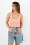 Kadın Cotton Premium Doku Somon Pamuklu Basic Fitilli Atlet