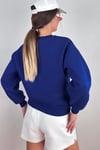 Kadın Cozy İçi Polarlı Saks Mavi Basic Bisiklet Yaka Pamuklu Kalın Örme Sweatshirt