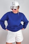 Kadın Cozy İçi Polarlı Saks Mavi Basic Bisiklet Yaka Pamuklu Kalın Örme Sweatshirt