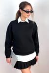 Kadın Cozy İçi Polarlı Siyah Basic Bisiklet Yaka Pamuklu Kalın Örme Sweatshirt