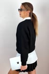 Kadın Cozy İçi Polarlı Siyah Basic Bisiklet Yaka Pamuklu Kalın Örme Sweatshirt