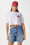 Kadın Cute Kiraz Baskılı Beyaz Crop T-Shirt